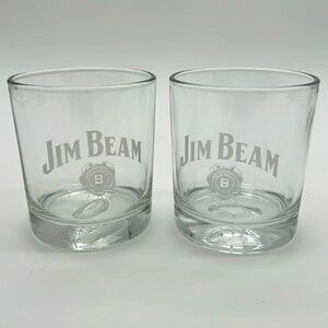 Jim Beam Bourbon Clear Rocks Glass Set with Heavy Base - Basketball & Football